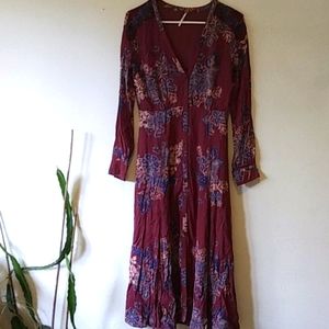 Floor Length Magenta Thigh-Slit Free People Dress